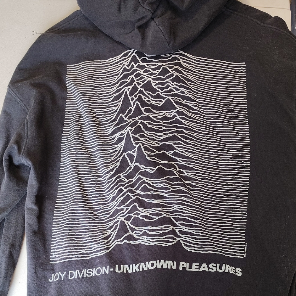 Divided Black Hoodie with White Graphic Wave Print